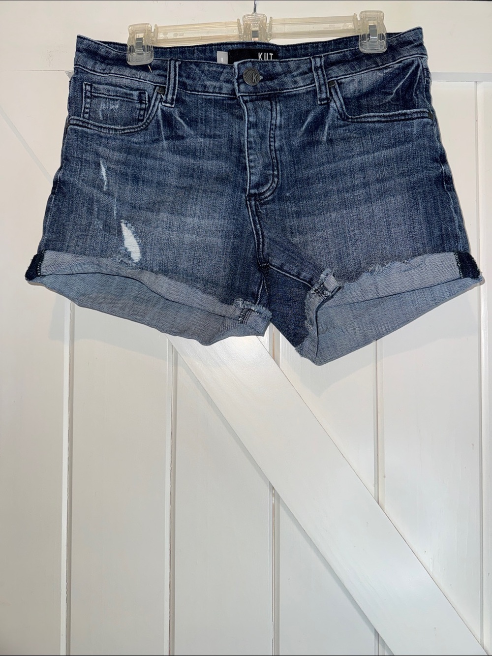 Kut from the Kloth Washed Blue Rolled Hem Denim Shorts